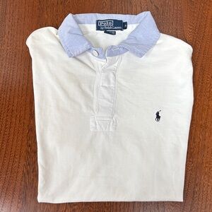 Polo by Ralph Lauren Men's White Polo Shirt with Blue Collar Medium